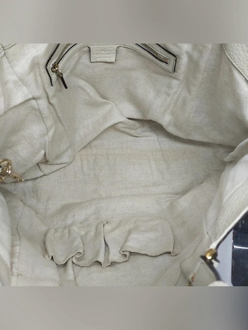 Gucci Cream Leather Tote with Signature Double G and Tassel